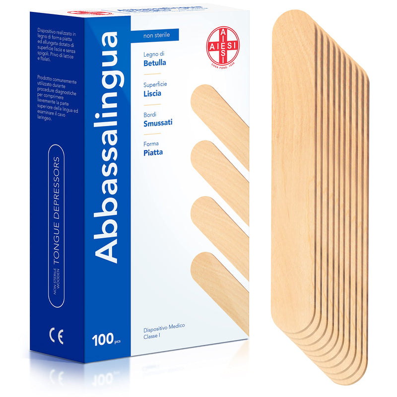AIESI Wooden Tongue Depressor, Disposable, Not Sterile (Pack of 100), Wooden Spatula for Hair Removal 100 Stück (1er Pack)