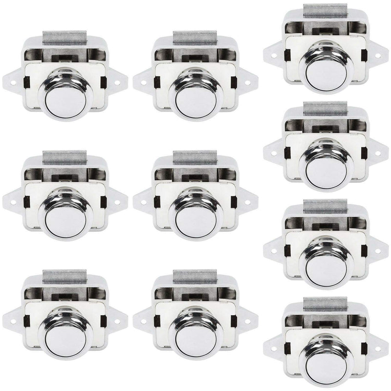 10 PCS Push Button Latch Cabinet Door Catch Keyless Cupboard Locks Zinc Alloy&ABS for RV Yachts Motorhome Camper Caravan Electroplated Silver-10PCS