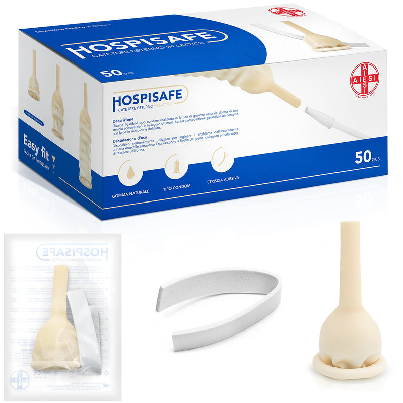 AIESI HOSPISAFE External Latex Catheter for Men with Adhesive Strips Diameter 35 mm Individually Packed (Pack of 50) durchmesser 35 mm
