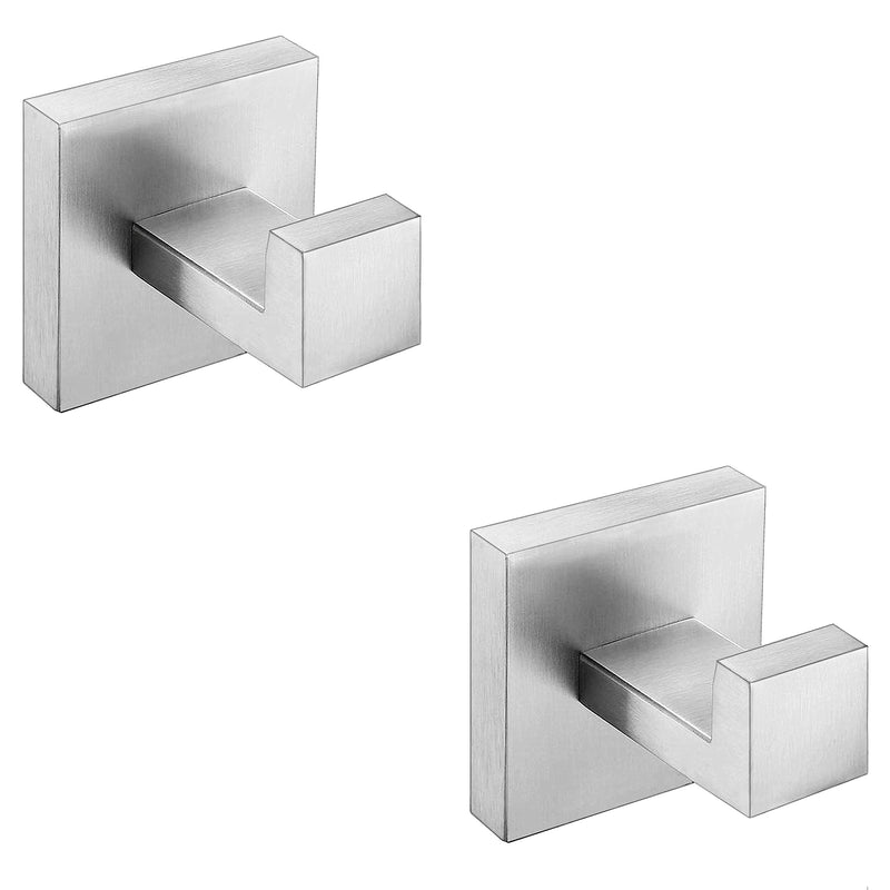 Nolimas Towel Hook Stainless Steel Bathroom Rustproof Clothes Towel Coat Hook Wall Mounted Square Toilet Kitchen, Heavy Duty Door Hanger, 2 Pack, Brushed Nickel