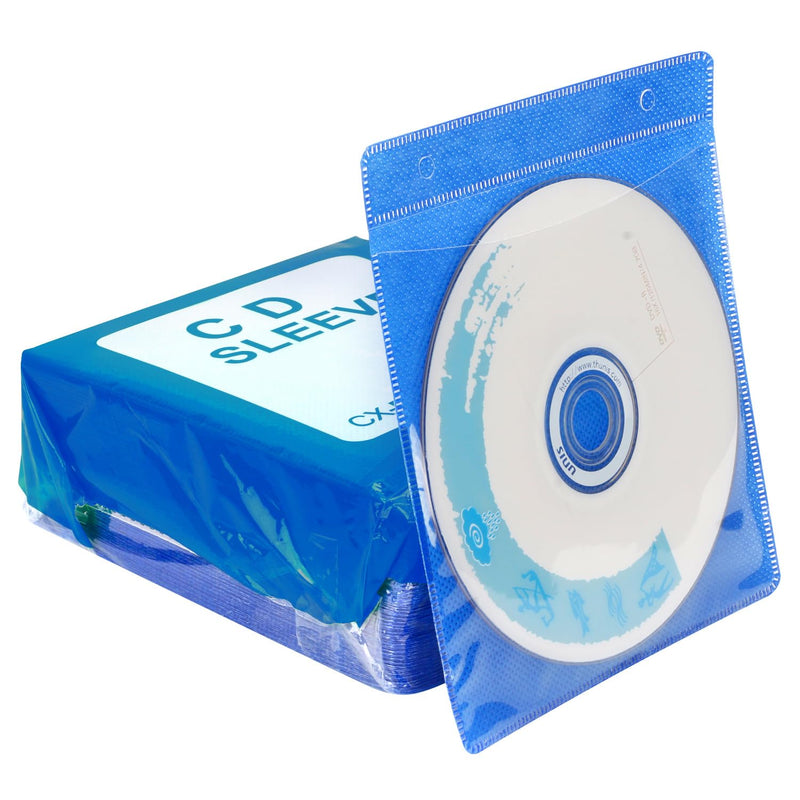 RICHEN CD/DVD/BluRay Sleeves,Double-Sided Refill Plastic Sleeve for CD and DVD Storage Binders,100 Pack (Blue) Blue