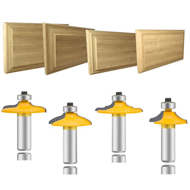 LEATBUY Door&Drawer Front Edging Router Bit Set 1/2-Inch Shank 4 PCS, Woodworking Milling Cutter Tools, Carbide Cutter CNC Router(1/2-shadow) RD-A