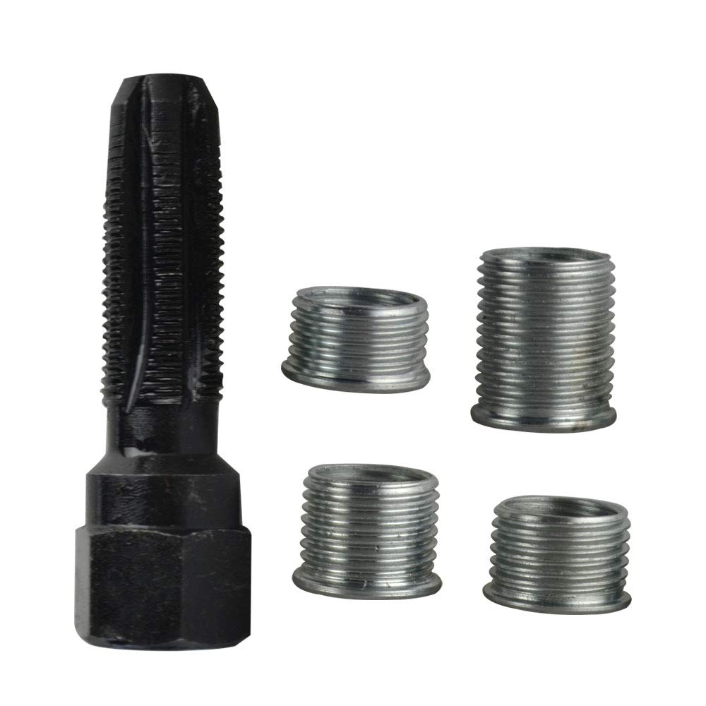 FLYPIG M14 x1.25 Carbon Steel Spark Plug Re-thread Repair Tool Tap Reamer Inserts Kit 14mm Spark Plug Thread Repair Kit