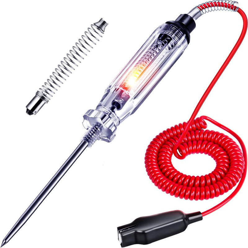 Heavy Duty Automotive Circuit Tester, Premium 6-24V Test Light with Extended Spring Test Leads & Sharp Piercing Probe, Circuit Voltage Tester with Replacement Indicator Light for Car/Vehicles 1-Pack