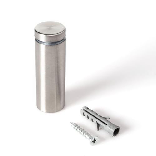Stainless Steel Standoff 3/4 Inch Diameter x 2 Inch Barrel Length Brushed Finish for PVC, Glass and Acrylic Sign Stand Off Wall Anchors and Screws 4 Piece Pack for Heavy Signs