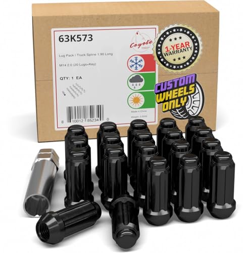 Wheel Accessories Parts 20 Pcs M14x2 14x2 Thread Truck 2.00" Long Spline Lug Nuts Black Chrome 6 Spline Hex Fits 2000-02 Ford Expedition 2000-02 Lincoln Navigator