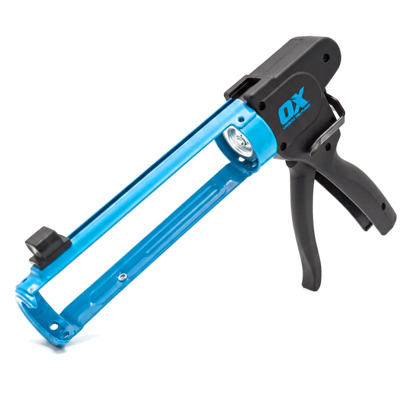 OX Pro Compact Caulk Gun - 10 oz Rodless Manual Caulking Gun Tool - 7:1 Thrust Ratio Designed for Tight Spaces, Includes Belt Clip - Pistola De Silicona 10 oz - Rodless