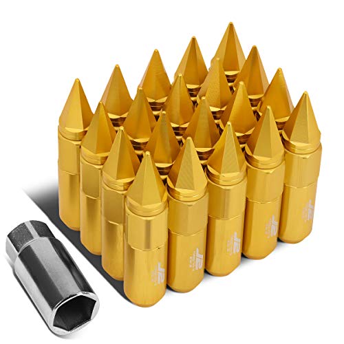 J2 Engineering LN-T7-017-15-GD Gold 7075 Aluminum M12X1.5 20Pcs L: 90mm Spiky Cap Lug Nut w/Socket Adapter