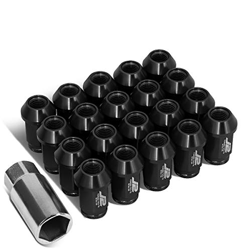 J2 Engineering LN-T7-023-15-BK Black 7075 Aluminum M12X1.5 20Pcs L: 40mm Open End Lug Nut w/Socket Adapter 1.5-Inch