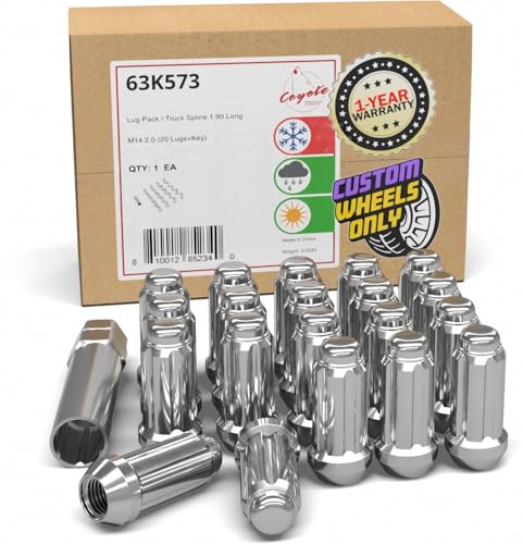 Wheel Accessories Parts 20 Pcs M14x2 14x2 Thread Truck 2.00" Long Spline Lug Nuts Chrome 6 Spline Hex Fits 2000-02 Ford Expedition 2000-02 Lincoln Navigator