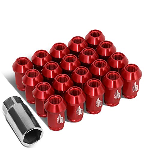 J2 Engineering LN-T7-023-15-RD Red 7075 Aluminum M12X1.5 20Pcs L: 40mm Open End Lug Nut w/Socket Adapter 1.5-Inch