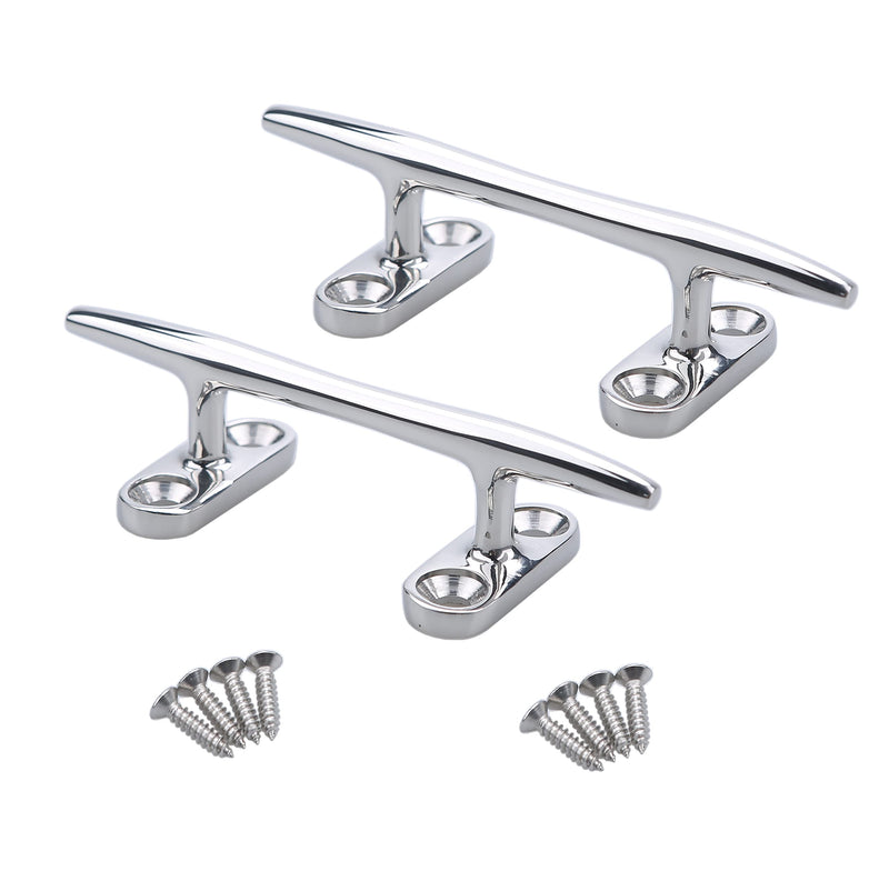 Thorn Boat Dock Cleat -4in 5in 6in 8in 316 Marine Grade Stainless Steel Open Base Design with Mounting Hardware | Heavy-Duty Mooring Cleat for Boats, Pontoons & Docks Sliver-4 in-2pcs