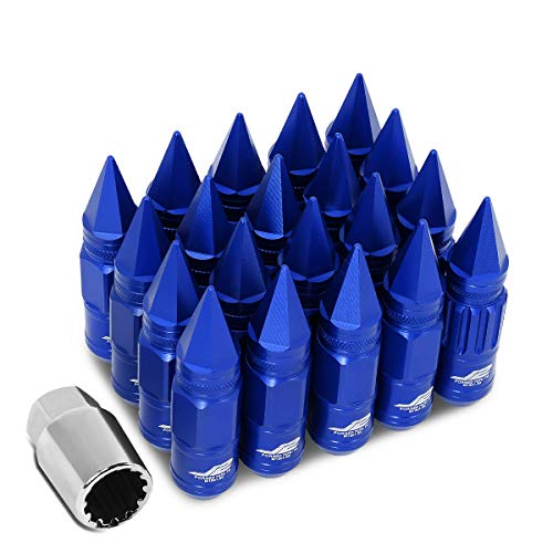 DNA MOTORING LN-T7-012-15-BL Blue J2 Engineering 7075 Aluminum M12X1.5 16Pcs L: 80mm Spiky Cap Lug Nut w/4Pcs Lock+Key