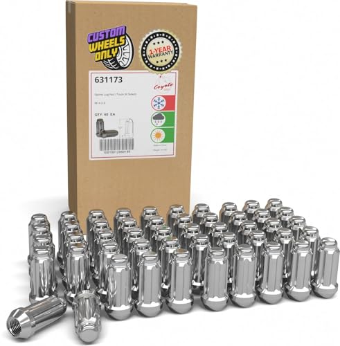 Wheel Accessories Parts 24 Pcs M14x2 14x2 Thread Truck 2.00" Long Spline Lug Nuts Chrome 6 Spline Hex Fits Ford F-150 Expedition Lincoln Navigator Mark LT M14 x 2.0