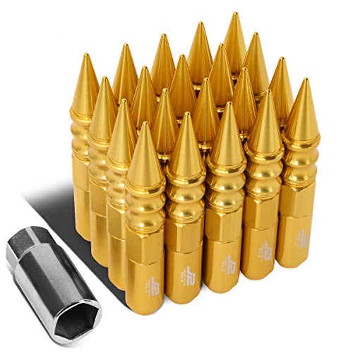 J2 Engineering LN-T7-015-15-GD Gold 7075 Aluminum M12X1.5 20Pcs L: 123mm Spiky Cap Lug Nut w/Socket Adapter
