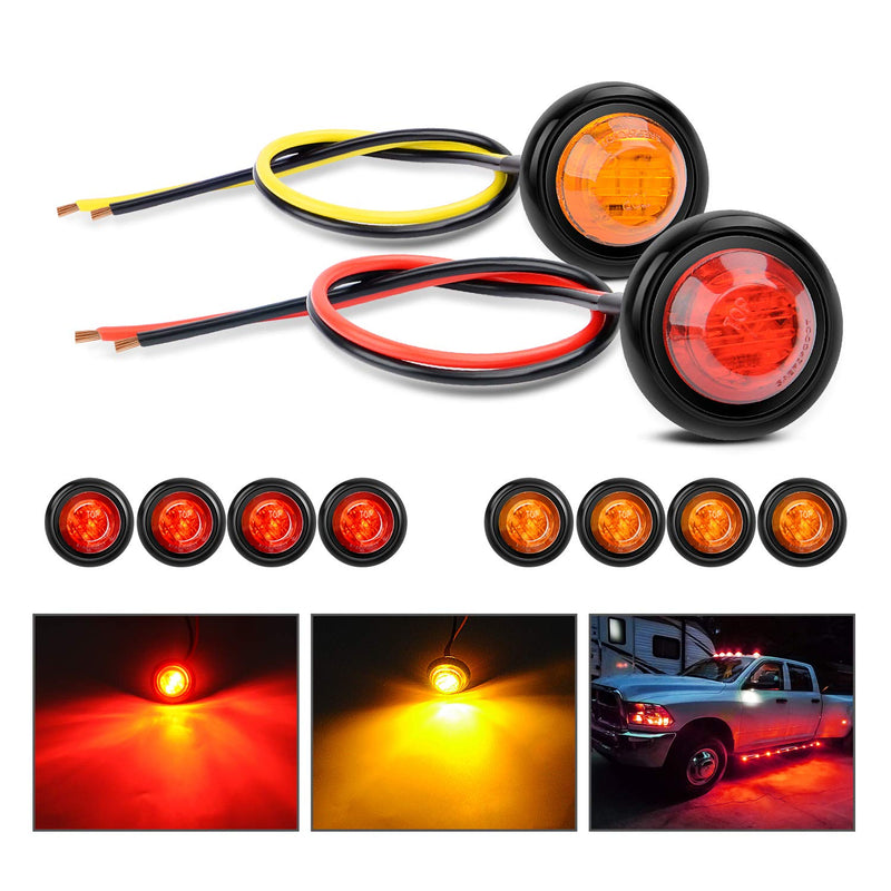 Nilight 10 PCS 3/4 Inch Round Mini LED Clearance Light LED Front Rear Side Marker Indicator Light Bullet Marker Light for Truck RV Car Bus Trailer Van Caravan Boat (12V, Red+Amber) Red+Amber 10cs