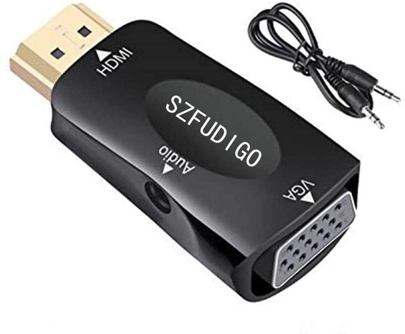 FDG SZFUDIGO HDMI to VGA Adapter, 3.5mm Audio, Gold-Plated, Compatible with PC, Monitor, Projector, 1920x1080@60Hz, 1080p Full HD, Black