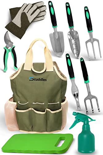 Gardening Tools - Garden Tools Stainless Steel Gardening Gifts for Women Shovel Trowel Fork Rake Gardening Gloves Perfect Gardening Gifts dark green with kneeler