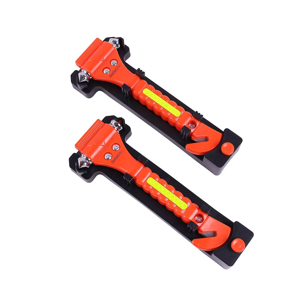 2 PCS GoDeCho Car Safety Hammer Emergency Escape Tool with Seat Belt Cutter and Vehicle Window Glass Breaker with Light Reflective Tape