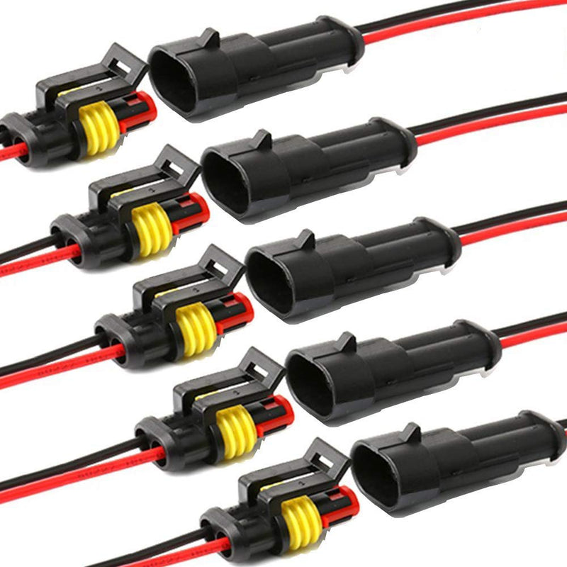 Way Car Waterproof Electrical Connector,16 AWG 2 pin Plug Auto Electrical Wire Connectors for Car, Truck, Boat, and Other Wire Connections.(5 Pack)¡­ 2pin connector--5pack