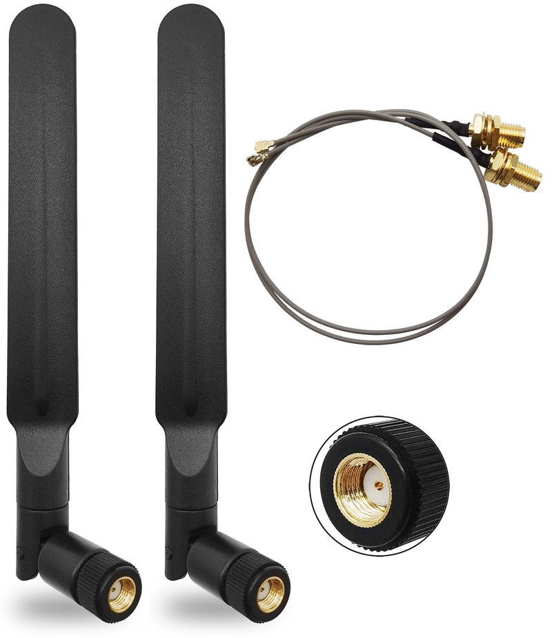WiFi 6E Antenna Tri-Band 6GHz 5GHz 2.4GHz RP-SMA Male + 10in U.FL to RPSMA Female Extension Cable for Mini PCIe Slot WiFi Cards 2 Pcs