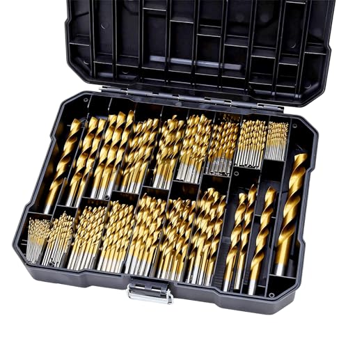 COMOWARE 230 Pcs Titanium Coated Drill Bit Set for Wood, Metal, Plastic & Aluminum Alloy - 3/64" to 1/2" with Storage Case