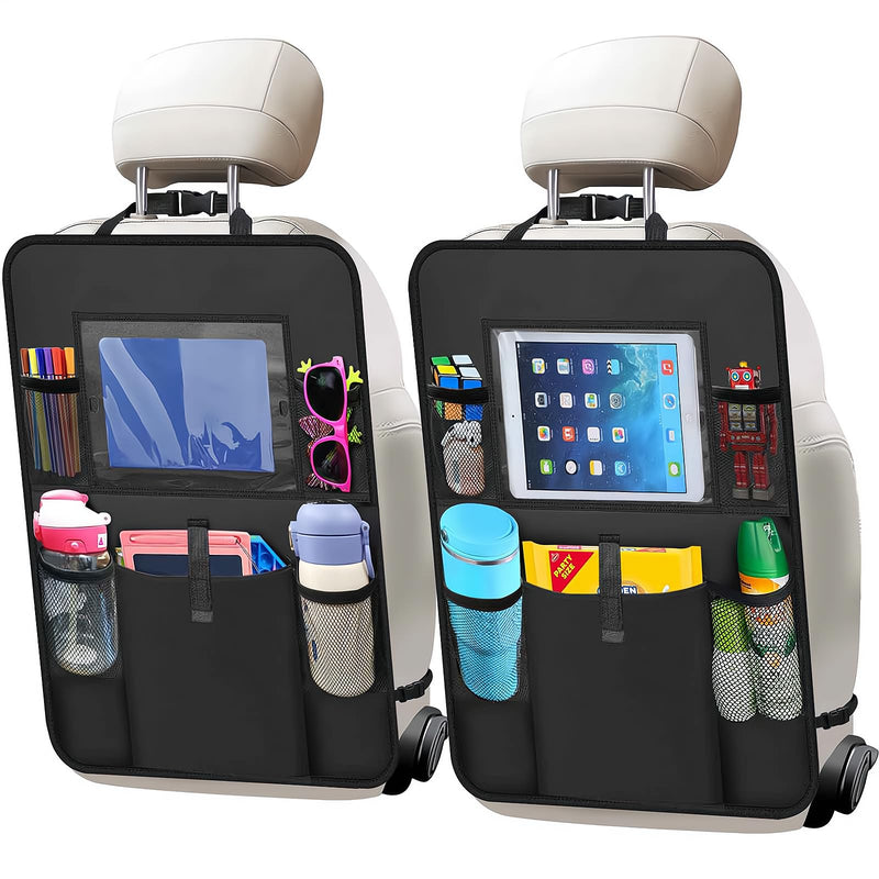 Car Backseat Organizer 2 Pack, Car Seat Back Organizers Storage Kick Mat Seat Protector, Car Seat Back Protectors with Clear 10" Tablet Holder + 5 Storage Pockets Back seat Organizer for Kids