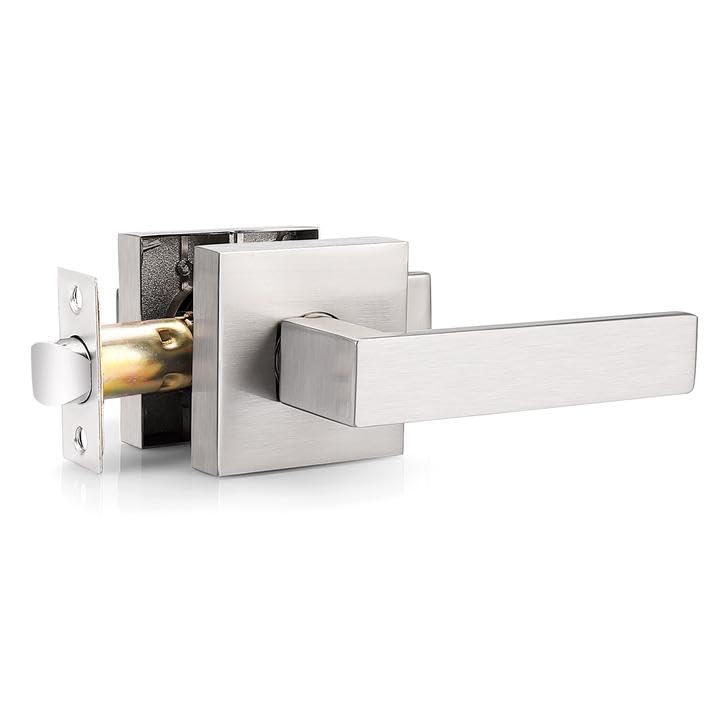 Probrico Interior Heavy Duty Door Handle, Brushed Nickel Passage Door Lever, Square Non-Locking Reversible Hardware for Hall/Closet, 1 Pack