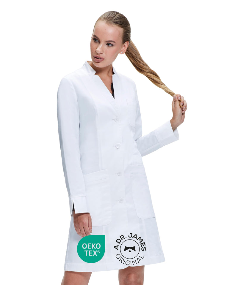 Dr. James Tailored Lab Coat for Women, Multiple Pockets, Fold Back Cuff, Tailored, Classic Button Closing, 35" Length 6 (S)