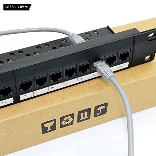 Network Patch Panel, 24 Port 1U Rack Mountable Cat6 Patch Panel Pro Rj45 110 Network Patch Panel, Cable Distinction, No Rust and Durable (Cat5 Rj45 Straight)