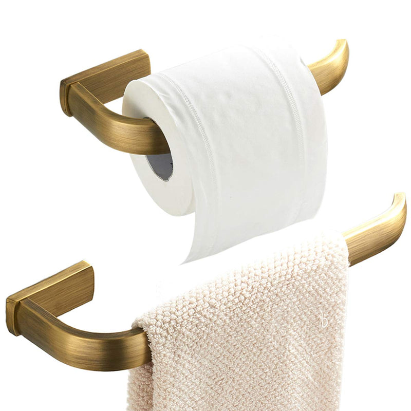 Flybath 2pc Bathroom Accessories Set - Towel Ring and Toilet Paper Holder Antique Brass Wall Mounted, Brushed Bronze Brushed Bronze (Antique Brass)