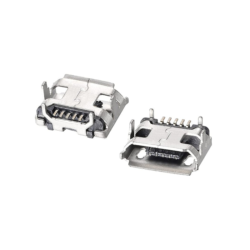 sourcing map Micro USB Female Connector, 5-Pin DIP 180 Degree, Repair Adapter, Micro USB Female Curled Edge, Pack of 10