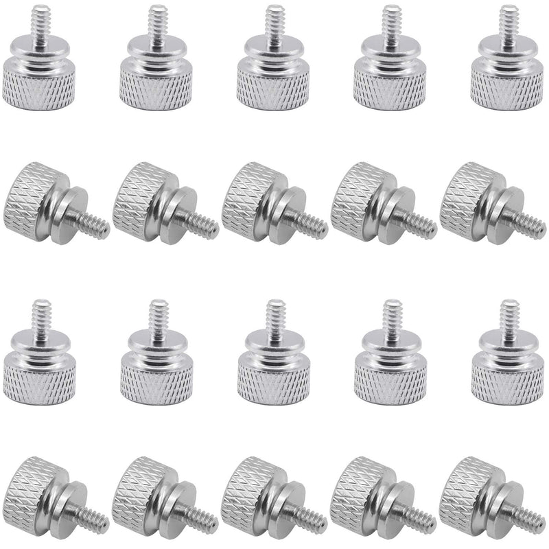 20 Pieces 6#-32 Computer Case Screws, Anodized Aluminum Thumbscrews, Fully Threaded Knurled Thumbscrews, Thumb Screws (Silver) Silver