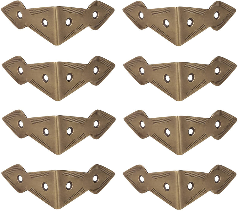 Set of 8 Brass 90 Degree Spade Trunk Corners, Antique Brass Finish, Edge Guard Table Cabinet Protector, Decorative Corner Brackets Set of 8
