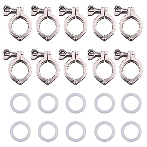 DERNORD Stainless Steel 304 Single Pin Heavy Duty Tri-clamp with Wing Nut for Ferrule TC with 1 pc Silicone Gasket (1.5" Tri-clamp + Silicone Gasket) (10 Pack) 1.5 Inch Tri clamp Size: 10 Pack