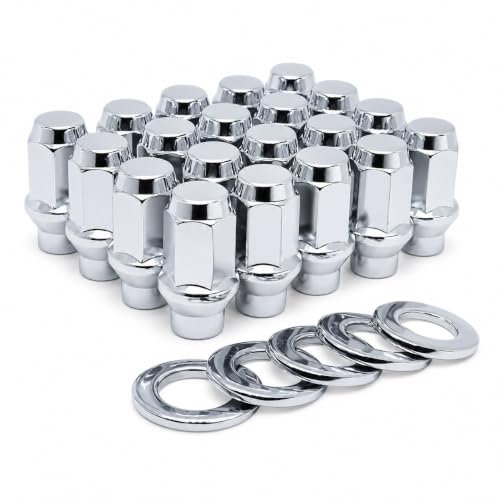 20 ET Conical Bulge Long Lug Nuts 1/2"-20 with Center Washers 0.33" Shank 0.62" Dia 1.75" Length 1/2" Chrome 20