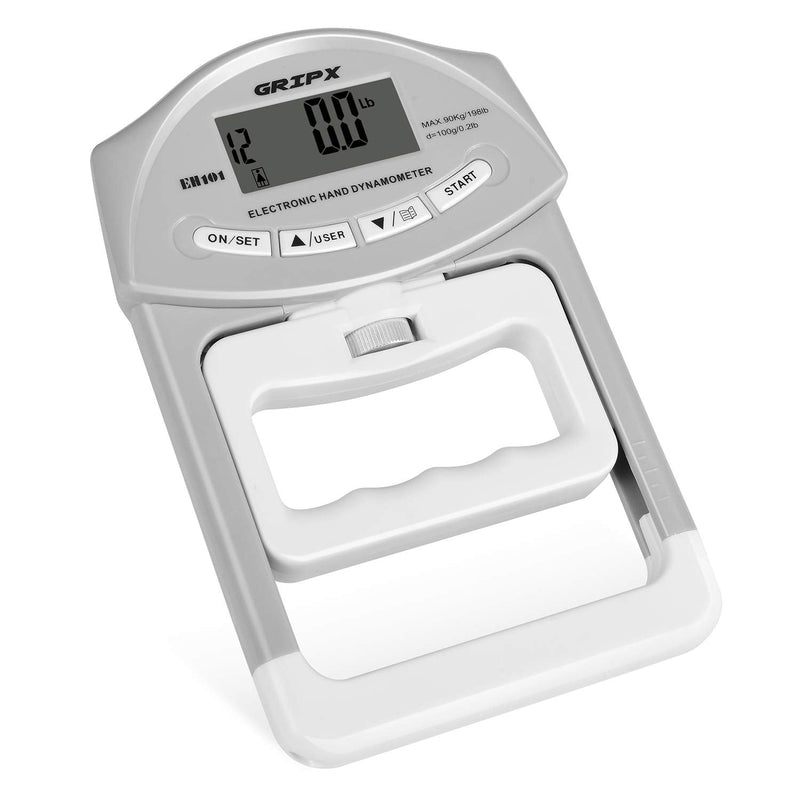 Digital Hand Dynamometer Grip Strength Measurement Meter Auto Capturing Electronic Hand Grip Power 198Lbs / 90Kgs Grey
