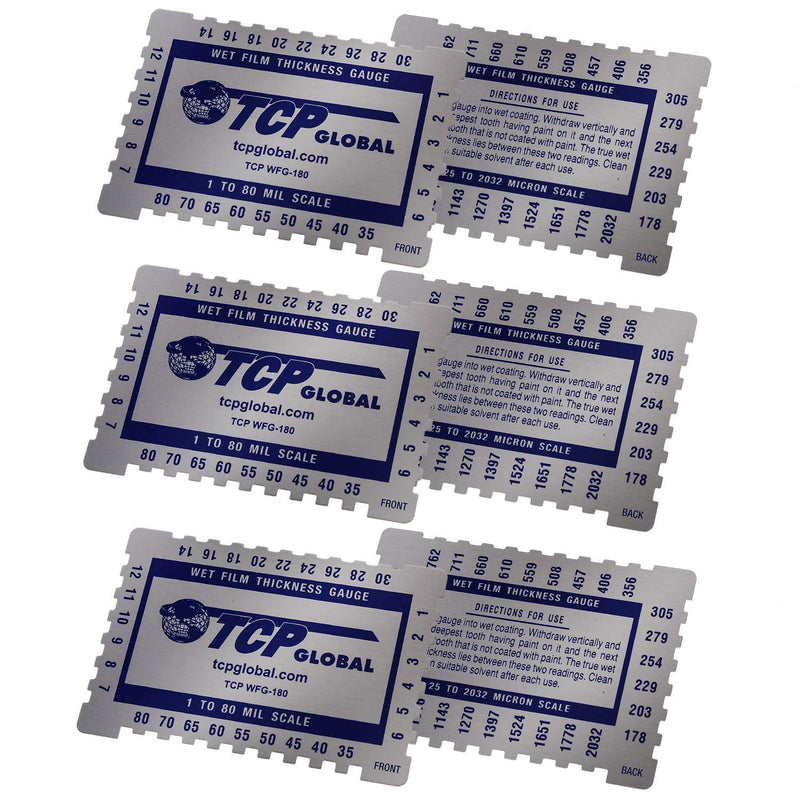 TCP Global Wet Film Thickness Gauge Comb, 1-80 Mil Scale, Step and Notched for Paints Resins (Pack of 3)
