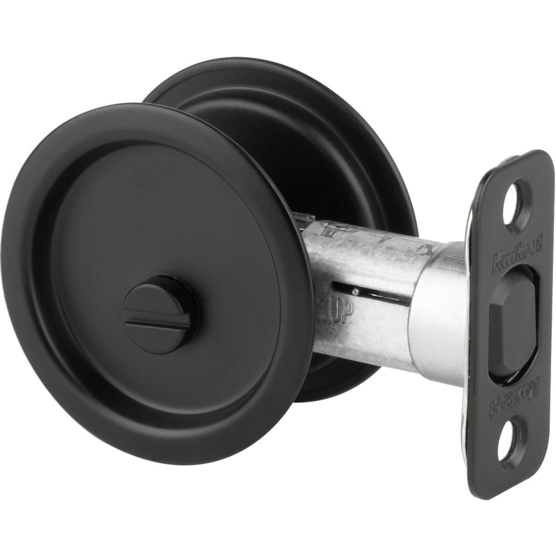 Kwikset Pocket Door Deadbolt Lock, Matte Black Round Exterior UnKeyed Closet Pantry Pull Door, with Microban Protection Privacy