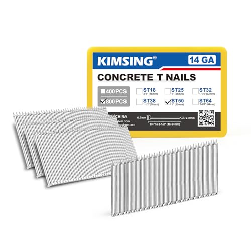 KIMSING 14 Gauge 2-Inch Galvanized Steel Concrete T Nails 800PCS/Box 2" (50 mm)