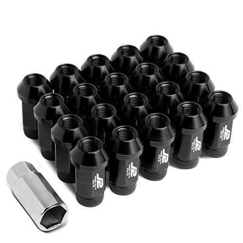 J2 Engineering LN-T7-021-15-BK Black 7075 Aluminum M12 x 1.5 20Pcs L: 50mm Knurled Top Lug Nuts w/Adapter