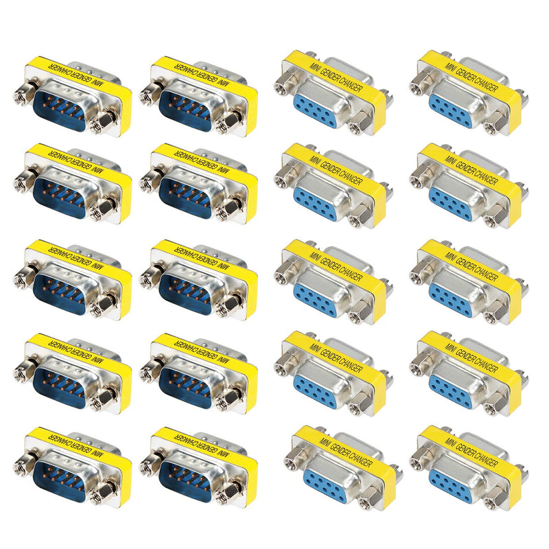 abcGoodefg 9 Pin RS-232 DB9 Male to Male Female to Female Serial Cable Gender Changer Coupler Adapter (20 Pack, DB9 Male to Male Female to Female) 20 PACK