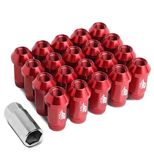DNA MOTORING LN-T7-021-15-RD Red J2 Engineering 7075 Aluminum M12 x 1.5 20Pcs L: 50mm Knurled Top Lug Nuts w/Adapter