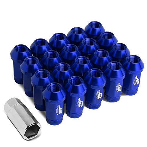 J2 Engineering LN-T7-021-15-BL Blue 7075 Aluminum M12 x 1.5 20Pcs L: 50mm Knurled Top Lug Nuts w/Adapter