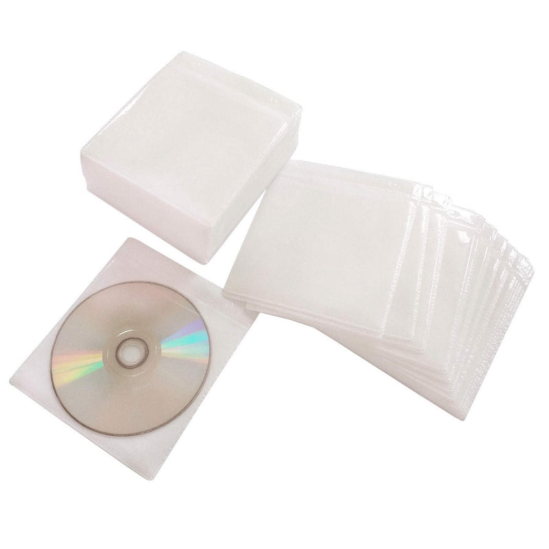 CD/DVD/BluRay Sleeves,Double-Sided Refill Plastic Sleeve for CD and DVD Storage Binders,100 Pack (White) White