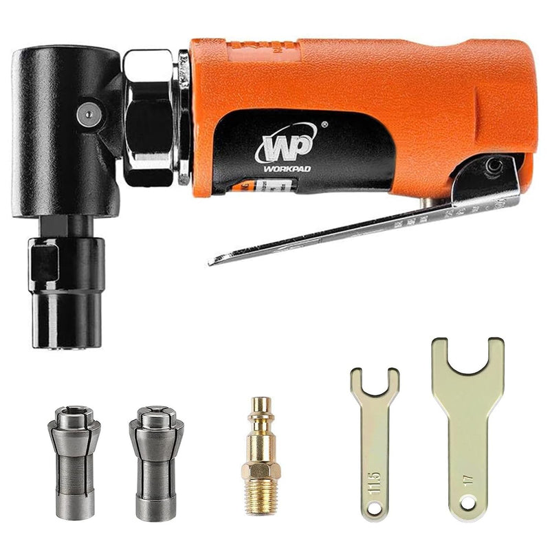 WORKPAD Mini Air Angle Die Grinder，20000 RPM, Mini Pneumatic Tools, Equipped with 1/4-inch, 1/8-inch collets and 2 wrenches