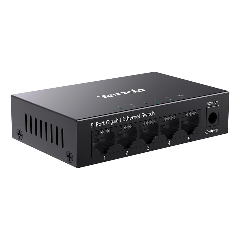 Tenda TEG1005D 5 Port Gigabit Switch, Unmanaged Ethernet Switch, Network Splitter with Traffic Optimization, Plug & Play, Fanless Metal Design Network Switch,IGMP,QoS (Black) TEG1005D-V4.0