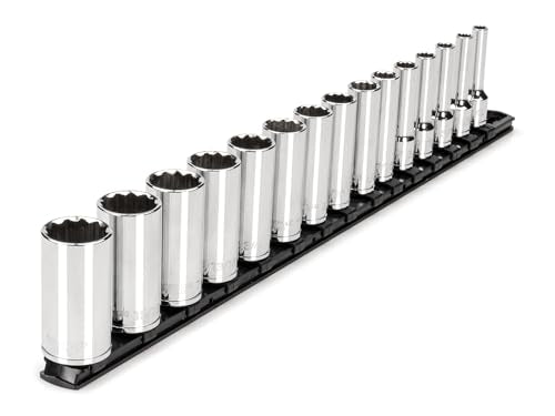 TEKTON 3/8 Inch Drive 12-Point Socket Set, 15-Piece | SHD91115 Deep 15-Piece, Rail