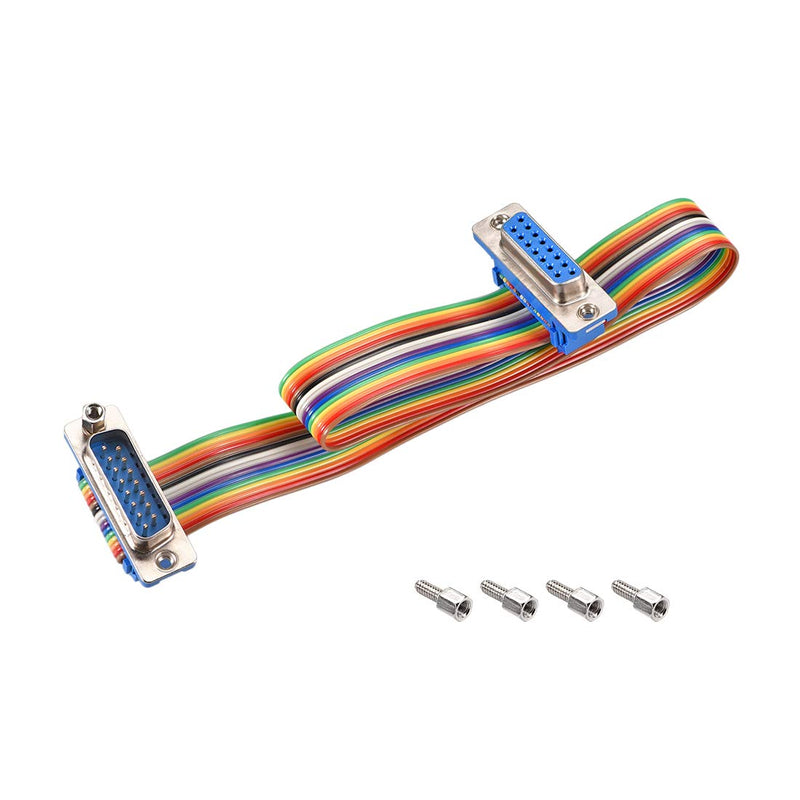 uxcell® IDC Rainbow Wire Flat Ribbon Cable DB15 Male to DB15 Female Connector 2.54mm Pitch 11.8inch Length