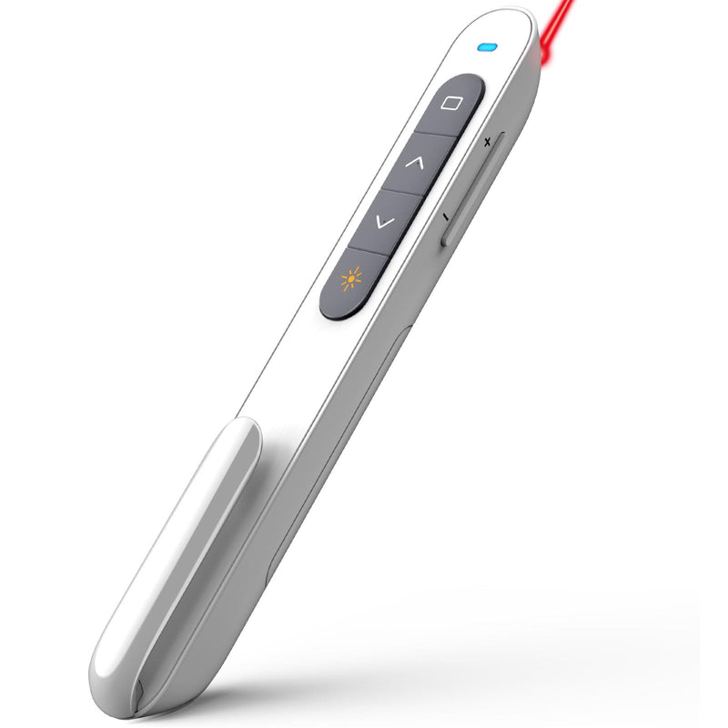 Norwii N27 Wireless Presentation Clicker, Hyperlink Volume Control Powerpoint Clicker, 328FT Red Light Control Range Clicker for Powerpoint Presentations Remote Pointer Slide Advancer White